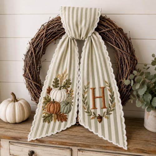 Nazenti Personalized Pumpkin Wreath Sash S1 - Monogram Fall Bow for Front Door Decor