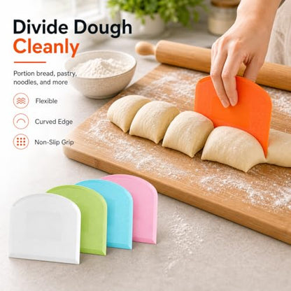 Flexible Dough Scraper & Cutter Set - 5-Piece Kitchen Utensils for Baking