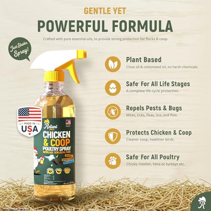 Pet Poultry Flea and Tick Spray - Mite, Lice, Flies Control for Chicken Coop 16oz