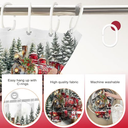 Christmas Shower Curtain Santa Train Snowman Winter Bath Decor 72x72 Inch - White Variation