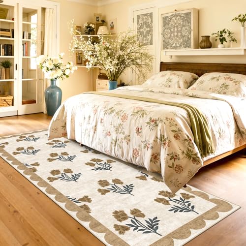 Non Slip Floral Kitchen Runner Rug 2x6 Beige Hallway Rug