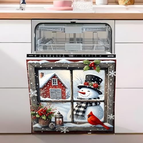 Christmas Snowman Refrigerator Magnet Cover Panel Decal - 23 x 26 Inches