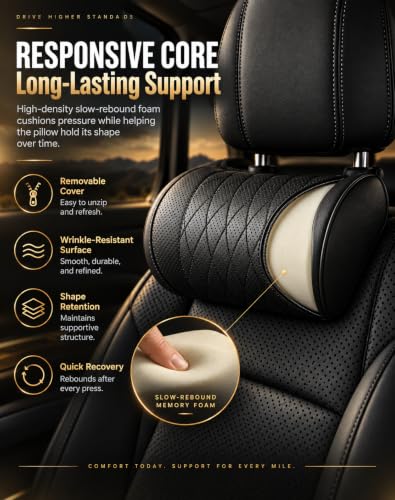 Universal Memory Foam Car Headrest Neck Pillow Black - Adjustable & Removable Cover