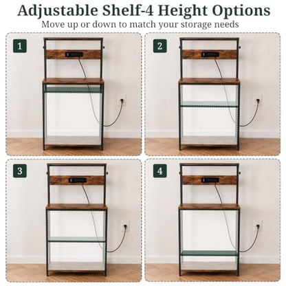 23.6-Inch Kitchen Bakers Rack with Power Outlet, Microwave Stand, Brown