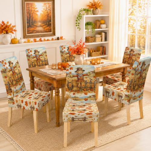 Fall Scarecrow Chair Covers for Dining Chairs 6pcs Orange Spandex Washable