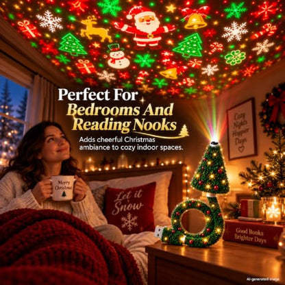 Indoor Christmas Projector with 6 Holiday Patterns - 2PCS USB Tree Lamp Set