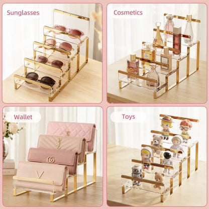 Gold 4-Tier Wallet Display Stand Acrylic & Metal Organizer - TipsyTree