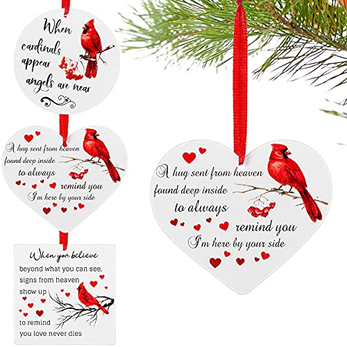 Memorial Christmas Ornaments Set - Red Cardinal Wooden Decorations for Grief Remembrance
