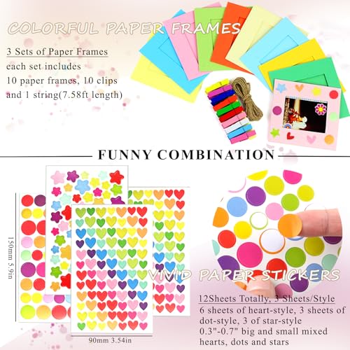 Multicoloured 30pcs Paper Picture Frames for Instax Mini 2x3 Wall Hanging Kit
