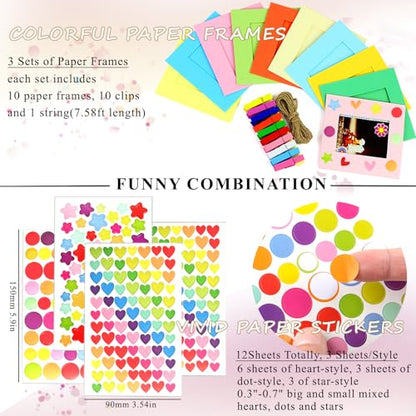 Multicoloured 30pcs Paper Picture Frames for Instax Mini 2x3 Wall Hanging Kit