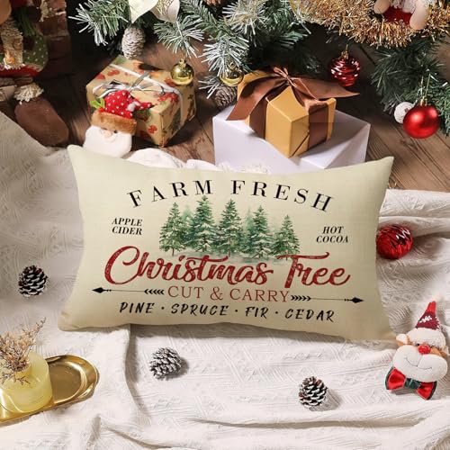Christmas Tree Lumbar Pillow Cover 12x20 Inches - Festive Decorative Cushion with Hidden Zipper - Pack of 1