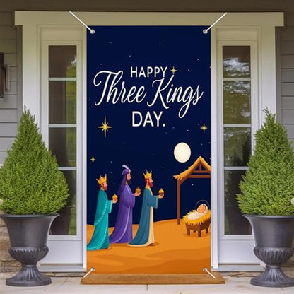 Nativity Three Kings Door Cover 35x71 Inch Holiday Decor - Wise Men Scene