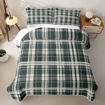 Gray White Tartan Plaid Quilt Set Twin Size Bedspread with Pillow Sham