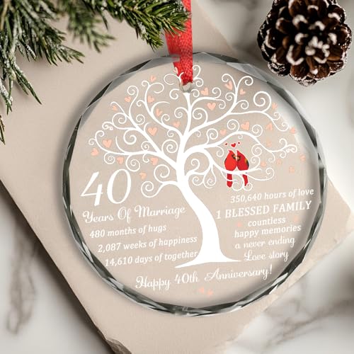 40th Wedding Anniversary Glass Ornament - Ruby Milestone Gift for Couple