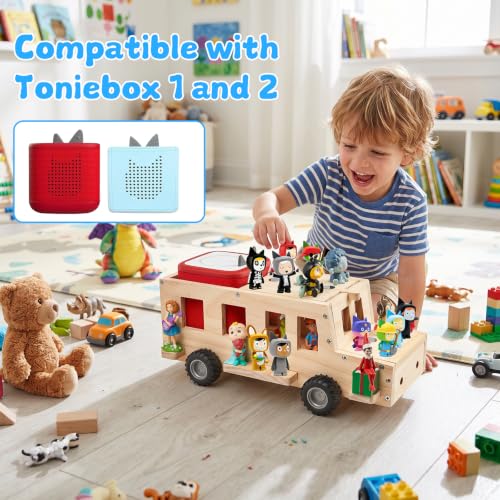 Kids Magnetic Bus Shelf Organizer for Tonies Box Storage - Natural Adhesive Metal Plate Included