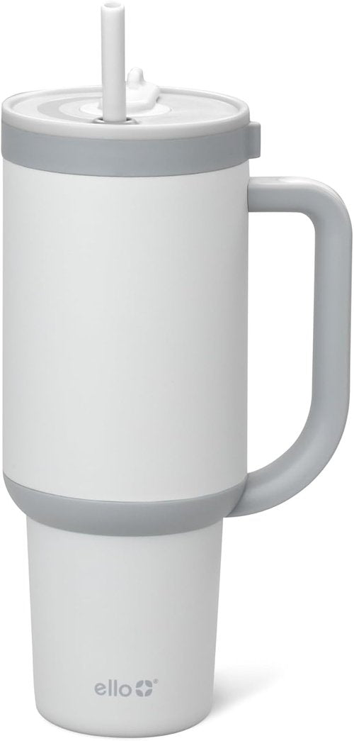 Ello Oasis 40 oz Tumbler - Reusable Insulated Stainless Steel Cup with Handle & Straw | 100% Leakproof, Grayscale