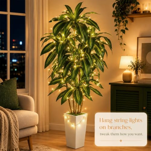 Artificial Dracaena Tree Indoor 5FT with Tall Planter - Realistic Faux Plant