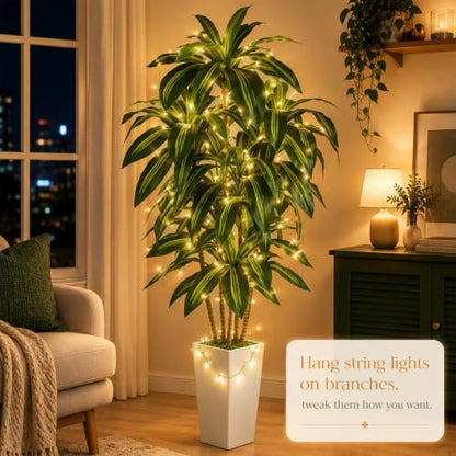 Artificial Dracaena Tree Indoor 5FT with Tall Planter - Realistic Faux Plant