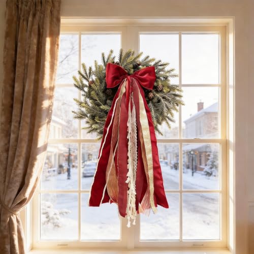 Red Velvet Christmas Bow for Wreath Front Door Decor - Large 9.8 Inch
