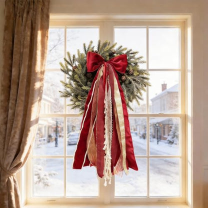 Red Velvet Christmas Bow for Wreath Front Door Decor - Large 9.8 Inch
