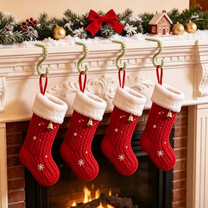Set of 6 Rustic Jute Rope Christmas Stocking Holders - Flexible Mantle Hooks