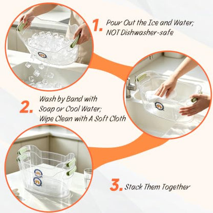 6.5L Clear Plastic Ice Buckets for Parties with Handles & Scoops - Pack of 2