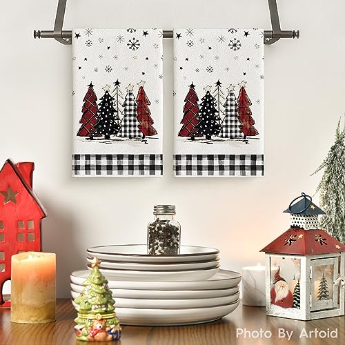 Black and White Christmas Kitchen Towels Set of 3 18x26 Inches - Seasonal Decor