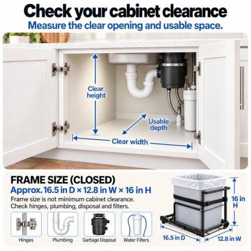 Under Sink Pull-Out Trash Can Frame for 30-50 Qt Bins - Soft Close Mechanism