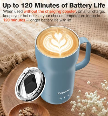 Kepwam Heated Coffee Mug T4 - 16oz Smart Mug with Constant Temperature Control - Steel Blue