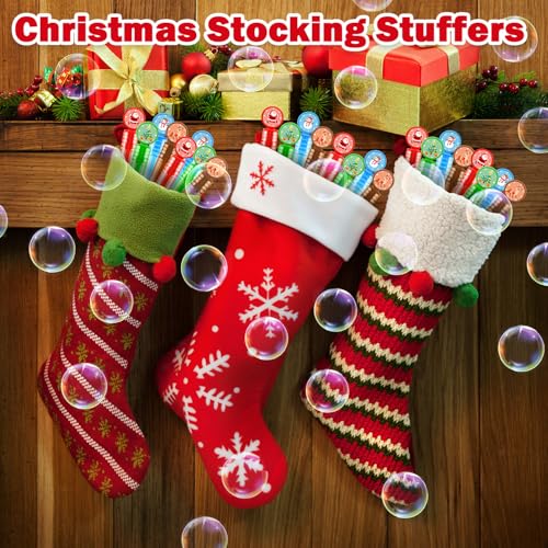 Christmas Mini Bubble Wands Set - 64 Pack with Santa, Tree, Snowman & Reindeer Designs - Holiday Party Favors & Gifts Variation of THIS listing