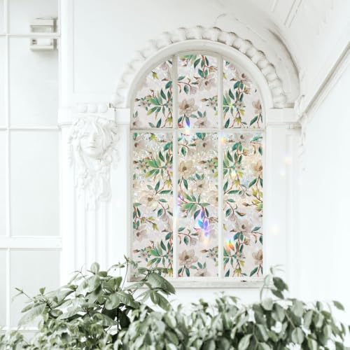 Vintage Blush Flowers Camellia Rainbow Window Film 17.5 x 78.7 Inch - Privacy & UV Block