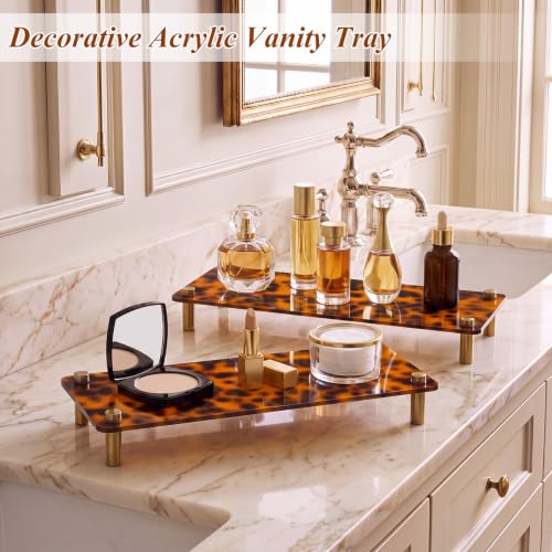Tortoise Shell Bathroom Vanity Tray Set - Rectangle, Gold Stand, 2 Pack