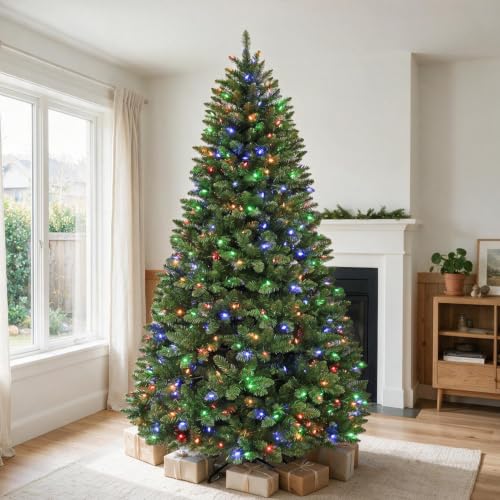 6FT Prelit Artificial Christmas Tree with 1032 Tips, 10 Lighting Modes, Multicolor - Classic Style