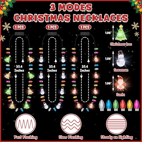 Christmas Glow Necklace 3PCS Santa Snowman Tree LED Holiday Party Accessories - Mix