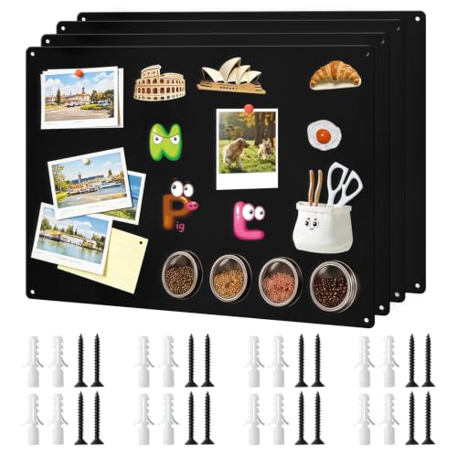 Black Magnet Board 17x11.8 Inches Metal Bulletin Board for Wall - Pack of 4