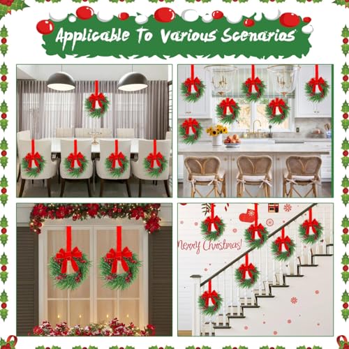 12 Pcs Mini Christmas Wreaths for Kitchen Cabinets with Red Velvet Bows - 12 Inch