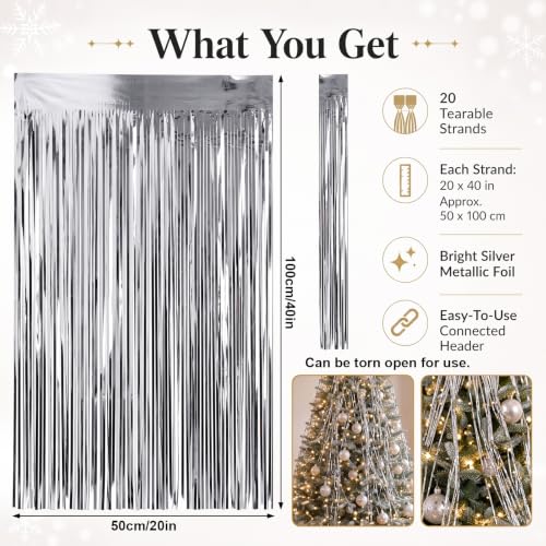Silver Christmas Tree Tinsel Icicles Decor 20 x 40 Inches - Pack of 20