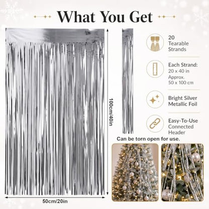 Silver Christmas Tree Tinsel Icicles Decor 20 x 40 Inches - Pack of 20