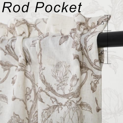 Protea Line Linen Valance Curtain 52x14 Inch Taupe Farmhouse Style