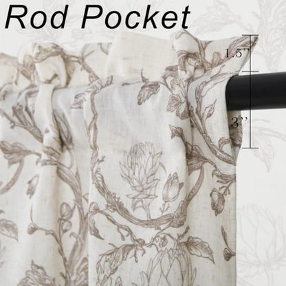 Protea Line Linen Valance Curtain 52x14 Inch Taupe Farmhouse Style