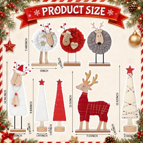 Christmas Felt Reindeer and Tree Figurine Set - Holiday Decorations