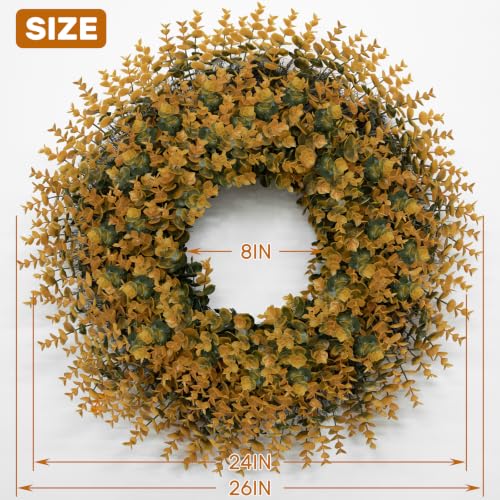 26 Inch Fall Boxwood Wreath for Front Door Outdoor Decoration - Orange