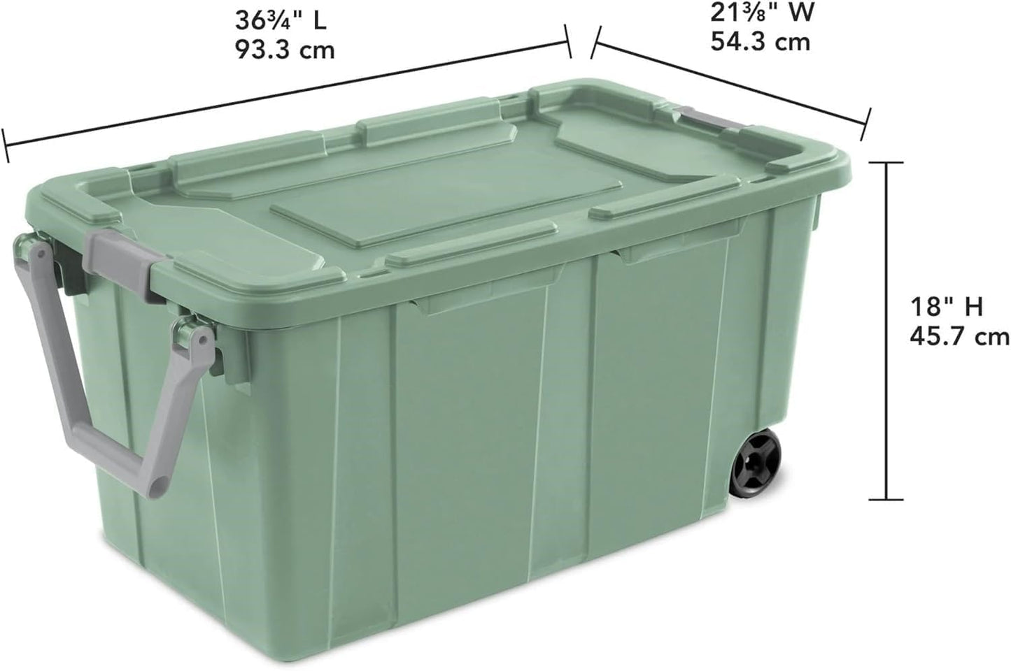 Storage Bin - 40 Gallon Wheeled Industrial Tote | Tough Stackable Plastic Container - Green Sage (2 Pack)