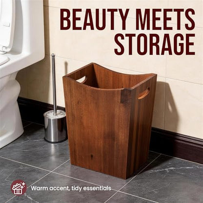Wood Waste Basket 3 Gallon Rectangular Trash Can with Handles - Natural Pine