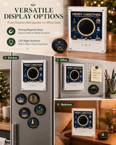 Let It Spin Christmas Vinyl Record Player Fridge Magnet with LED Personalized Music Box - Variation #1