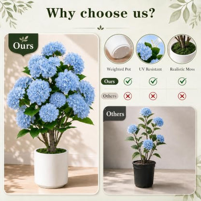 Artificial Hydrangea Tree with Potted Flowers for Outdoor & Indoor Decor - UV Resistant, 3ft