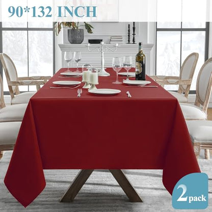 VidaFete Red Rectangle Tablecloth 90x132 Inches - 2 Pack for Dining & Events