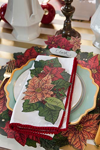 Disposable Christmas Poinsettia Paper Placemats for Dining Table - US Made, 12 Sheets