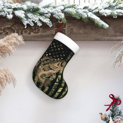 Fish Camo Flag Christmas Stocking Large Xmas Holiday Decoration - Fish Camo Flag Variation