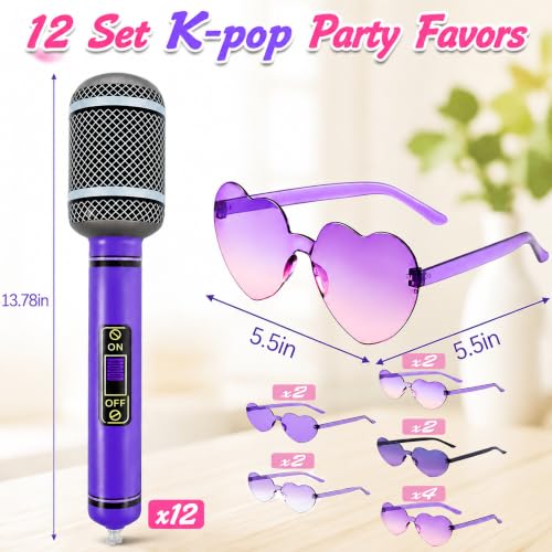 Purple K-pop Party Set with Heart Sunglasses & Inflatable Microphones - 24PCS - Variation 02